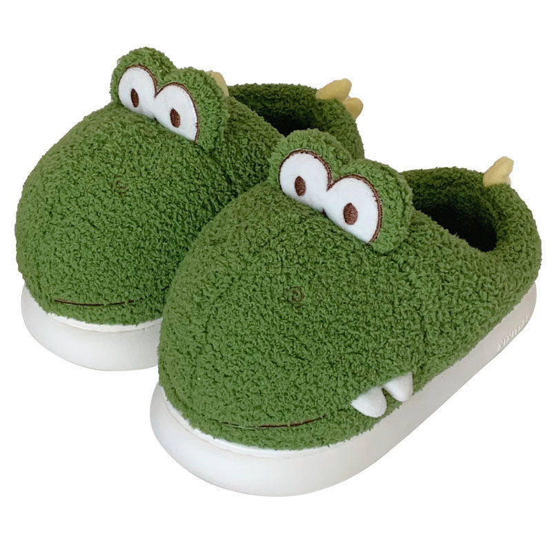 Fuzzy Slippers Warm Indoor Postpartum Cotton Shoes For Women Cute Winter Dinosaur Design