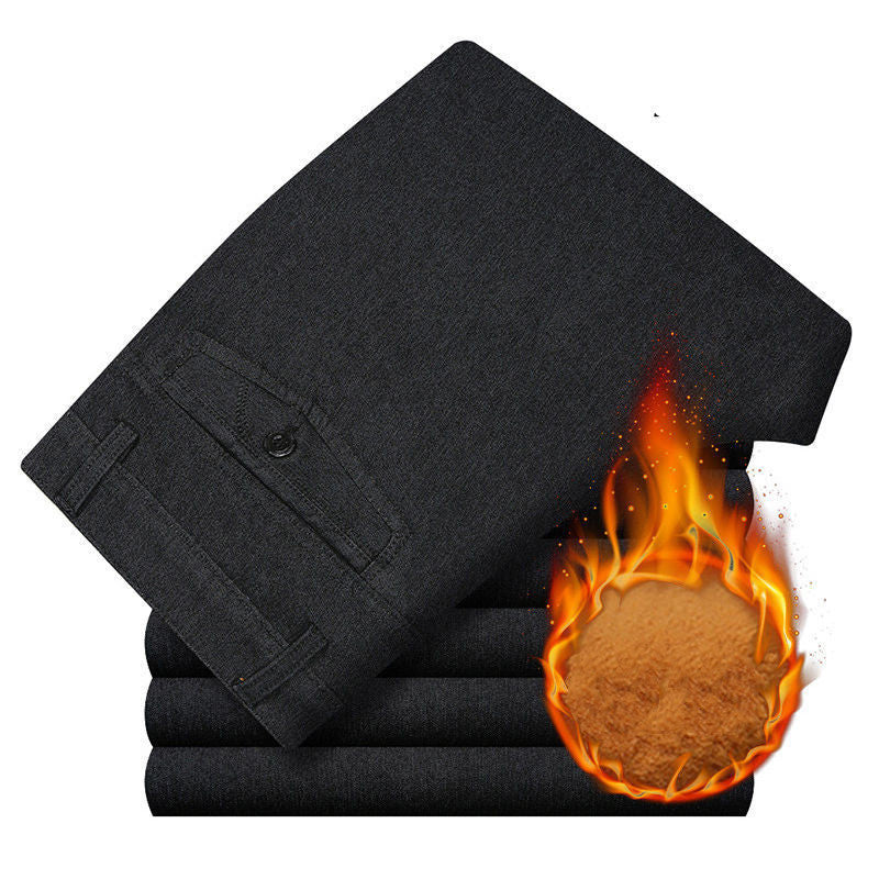 Men's High-waisted Deep-gear Jeans With Velvet Thickening To Keep Warm Autumn And Winter Stretch