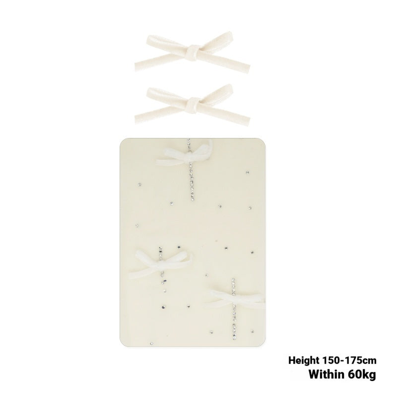 Velvet Bow Rhinestone White Stockings