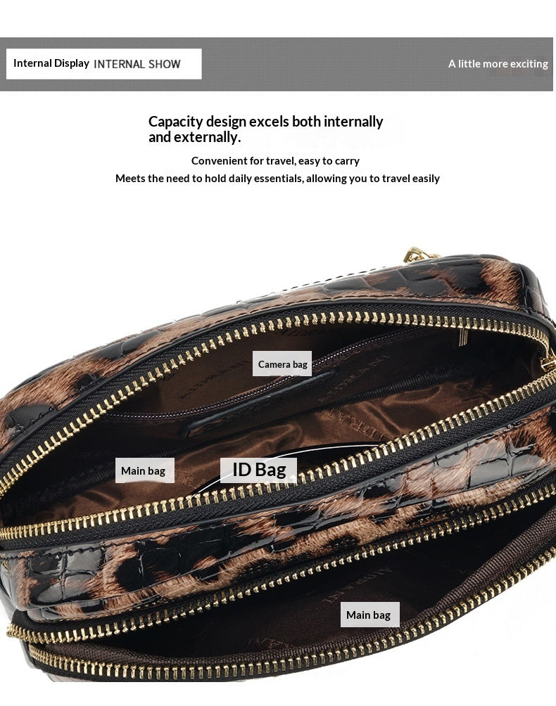 Leopard-print Trendy And Versatile Crossbody Shoulder Casual Lightweight Mobile Phone Bag