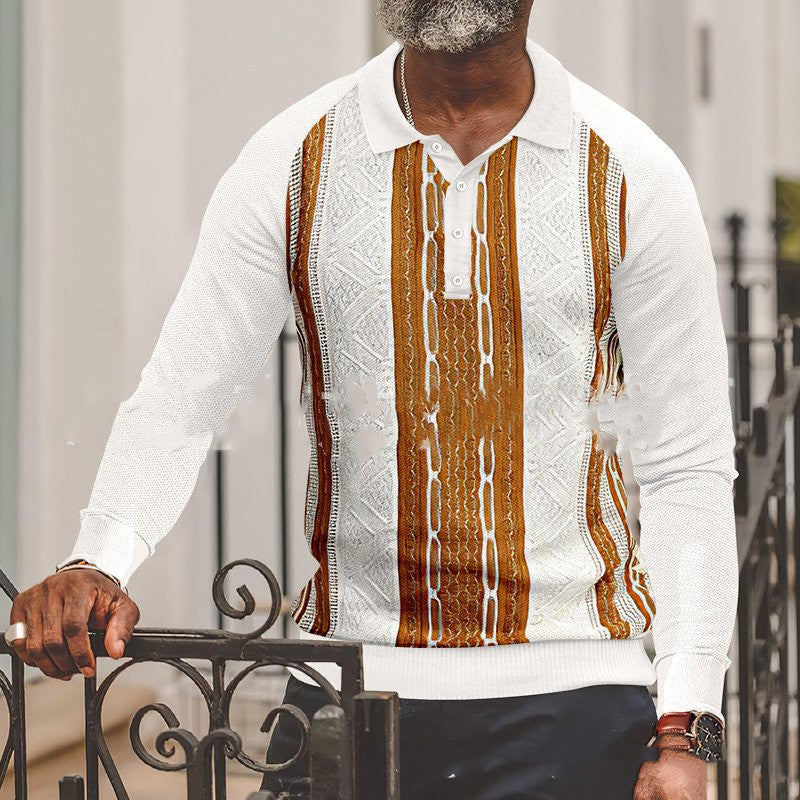 Button Long Sleeve Digital 3D Stripe Color Printing