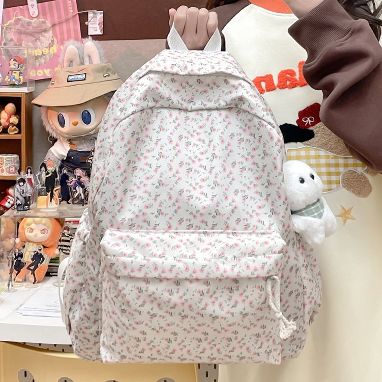 Japanese-style Floral Print Soft-girl Backpack For Girls
