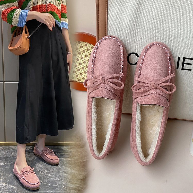 Plus-size Square-toe Chunky-soled Fleece-lined Stitched Shoes Snow Boots