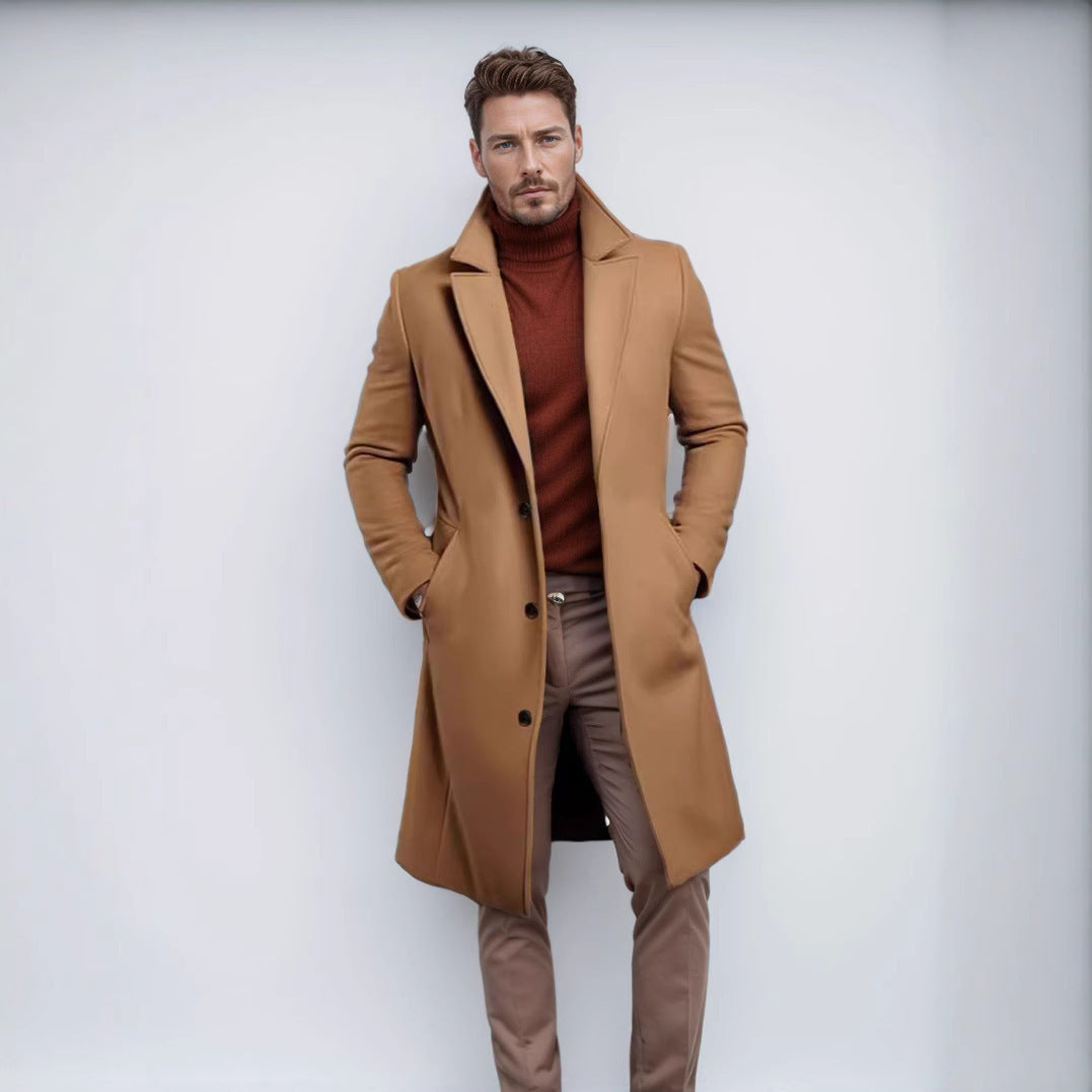 Men's Mid-length Solid Color Autumn And Winter Wool Warm Coat