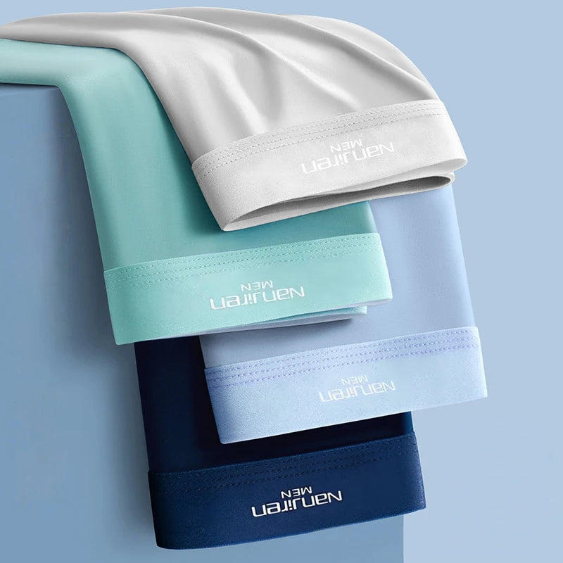 4pcs Boxer Shorts Men's Ice Silk Underwear Male Underpants Breathable Sexy Thin Panties U Convex Lingerie Wholesale Lots L-6XL