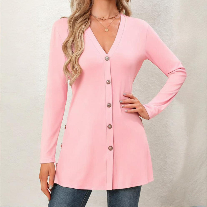 Women's Side Slit Cardigan - 2025 Spring Fall Lightweight V-Neck Button Down Cover Up