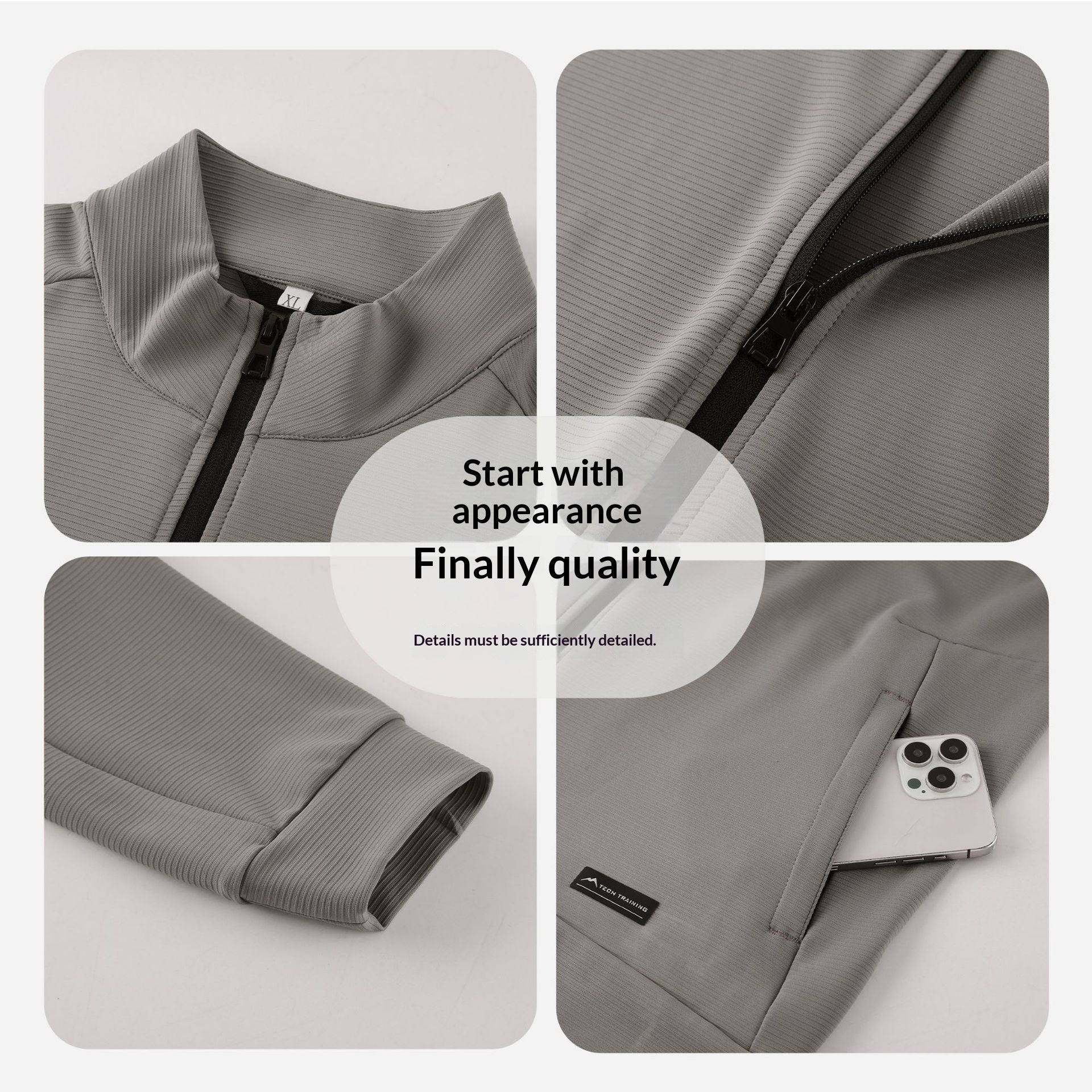 Mens Outdoor Windproof Sport Jacket With Stand Collar And Stretchy Fabric For Casual Wear