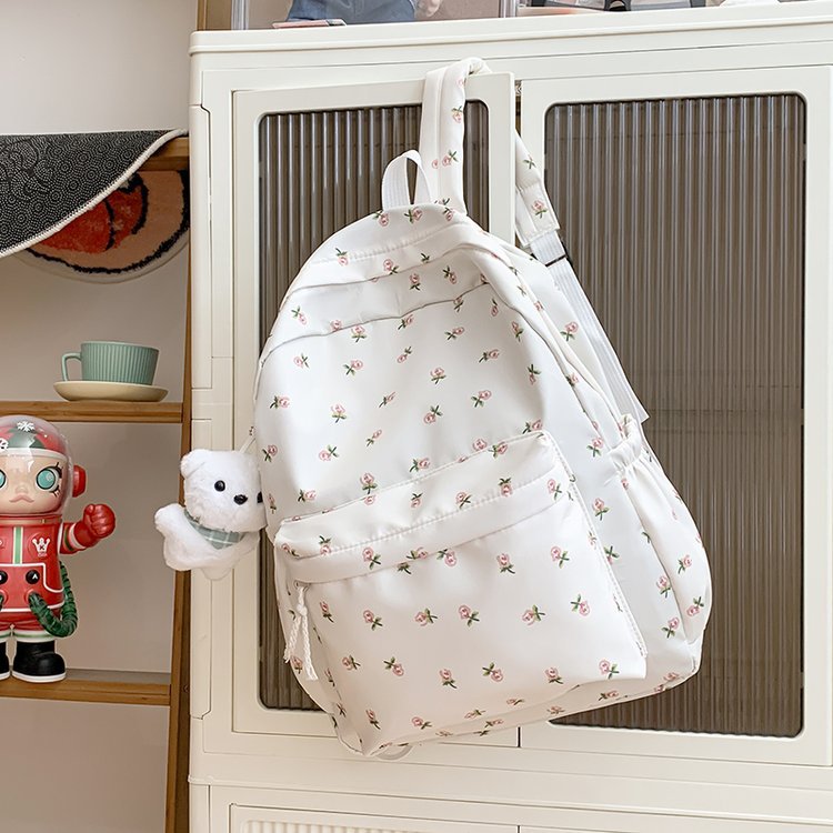 Japanese-style Floral Print Soft-girl Backpack For Girls