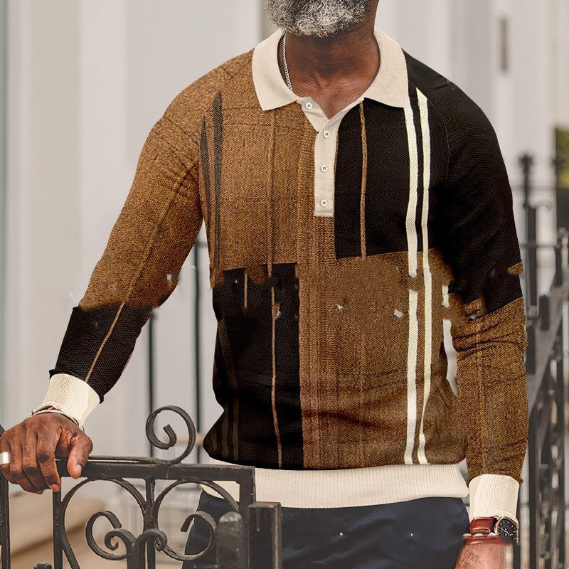 Button Long Sleeve Digital 3D Stripe Color Printing