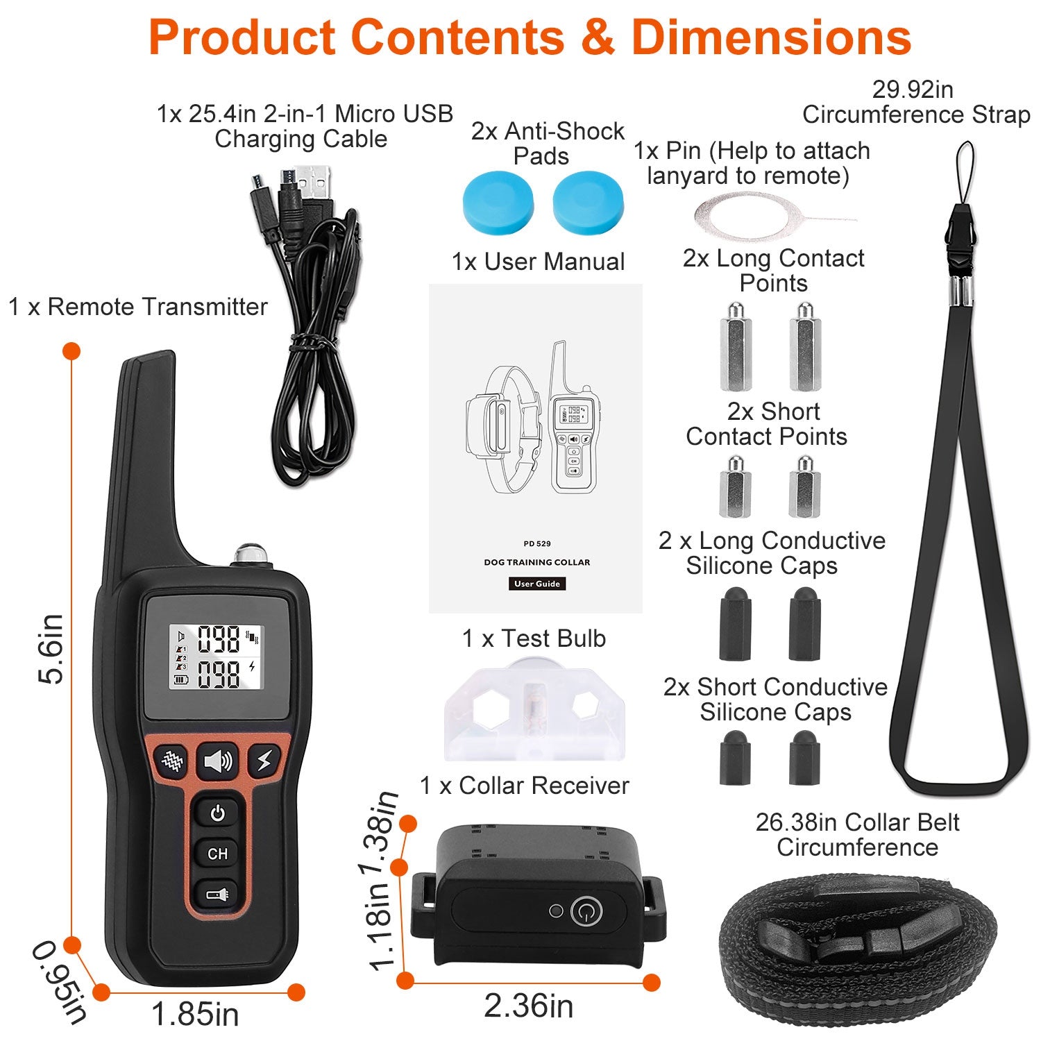 Train Collar OR Receiver Only Options - 3280FT Dog Training Collar IP67 Waterproof Pet Beep Vibration Electric Shock Collar 3 Channels Rechargeable Transmitter Receiver Trainer With Flashlight