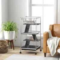 PawHut Rolling Small Animal Cage With Hammock, Ferret Cage, Chinchilla Cage, Pet Habitat With 6 Doors, Removable Tray