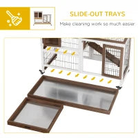 PawHut Wooden Rabbit Hutch Elevated Bunny Cage Indoor Small Animal Habitat With Enclosed Run With Wheels, Ramp, Removable Tray For Rabbits, Chickens, Ducks, Guinea Pigs, Brown