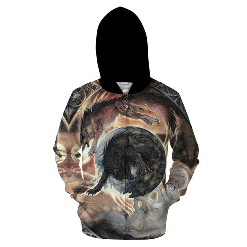 Digital Printing Long Sleeve Hooded Sweater Pullover Loose Couple Wear