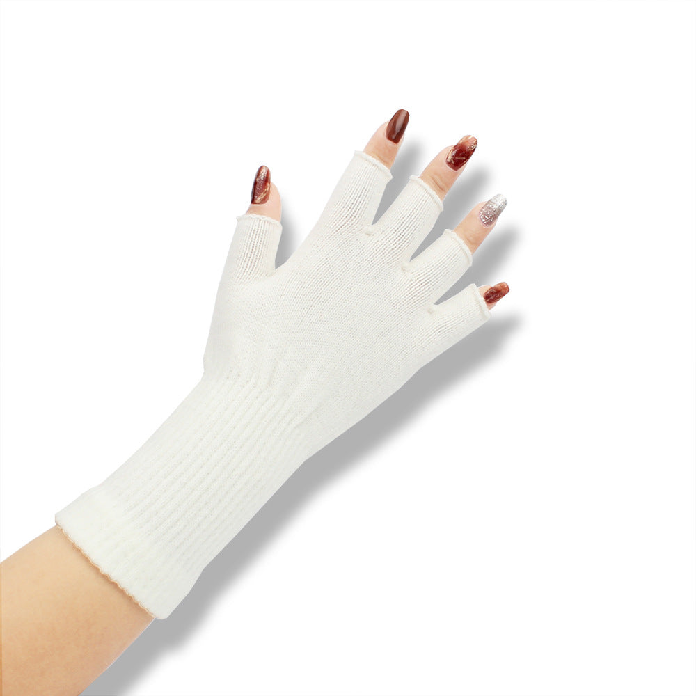 Solid-color Fashionable Acrylic Long-sleeve Ribbed Half-finger Thermal Gloves