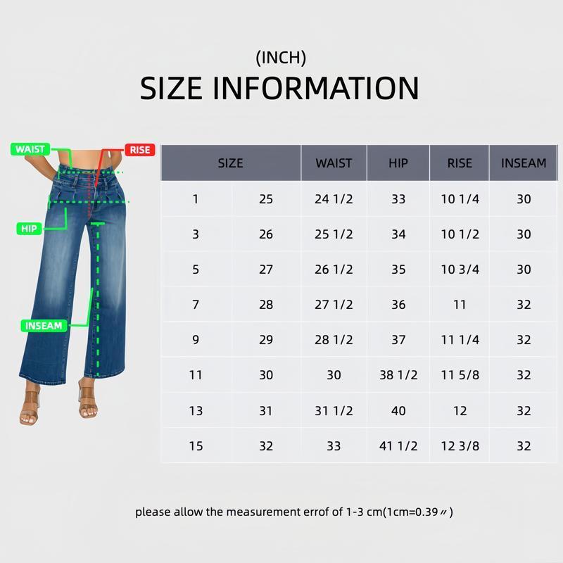 Women's Medium Blue Elastic Waist Jeans - Wide Leg Casual Denim