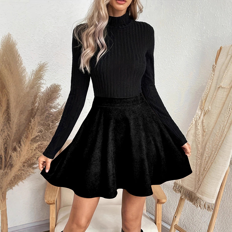 Women's Suede-Look A-Line Mini Skirt, High Waist Beltless Flared Skirt For Casual Spring And Fall Wear