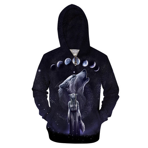 Digital Printing Long Sleeve Hooded Sweater Pullover Loose Couple Wear