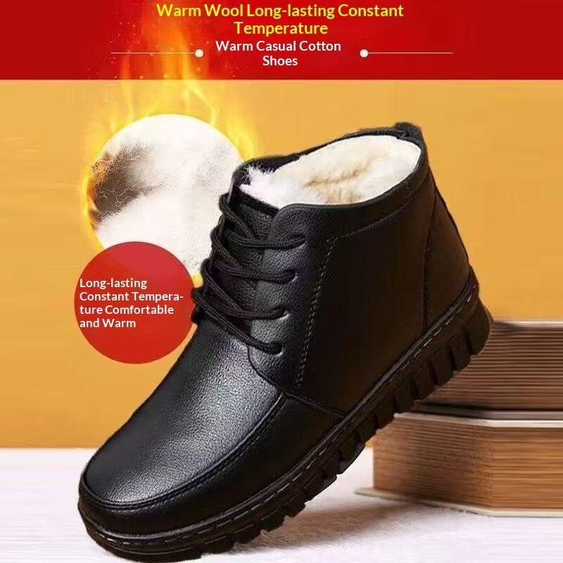Fleece-lined Extra-thick Warm Ankle Boots Mid- And Elderly Leather Boots With Flat Soles