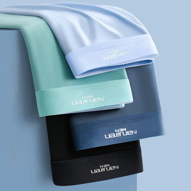 4pcs Boxer Shorts Men's Ice Silk Underwear Male Underpants Breathable Sexy Thin Panties U Convex Lingerie Wholesale Lots L-6XL