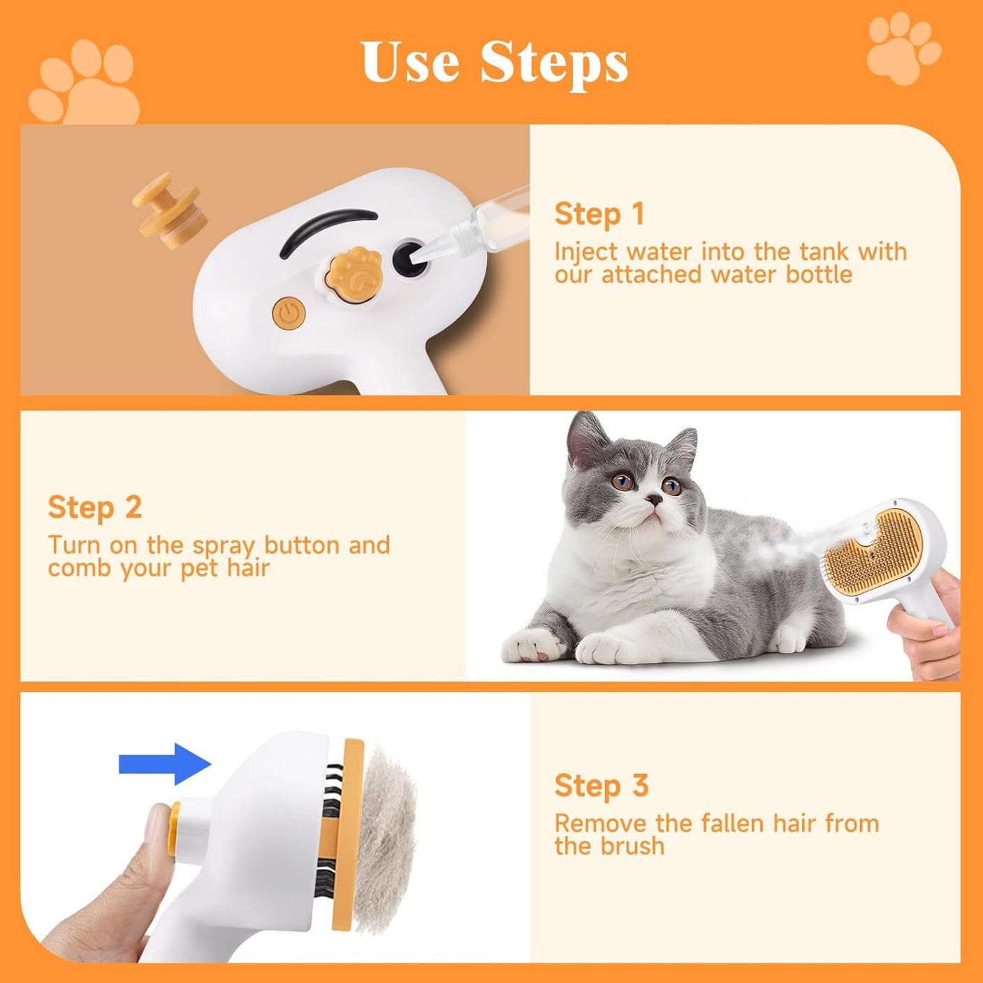 Universal Pet Steam Brush For Cats And Dogs 3-in-1 Spray Hair Removal Comb With Waterless Shampoo And Ear Towel,Tiktok, Amazon, Walmart Banned