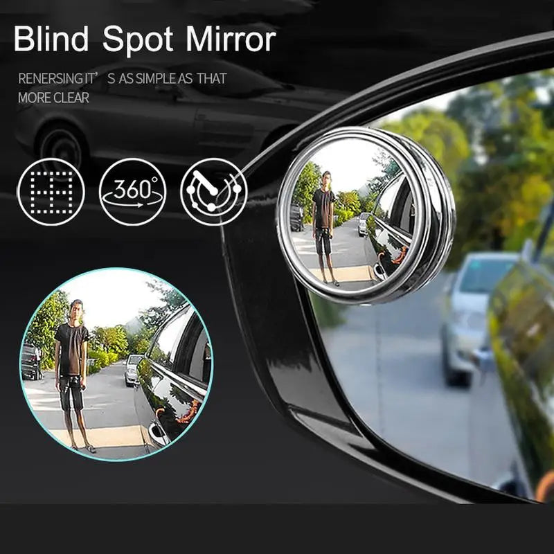 New 2Pcs Car Round Frame Convex Wide-angle Clear Rearview Auxiliary Mirror 360 Degree Blind Spot Mirror Adjustable Driving