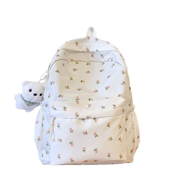 Japanese-style Floral Print Soft-girl Backpack For Girls
