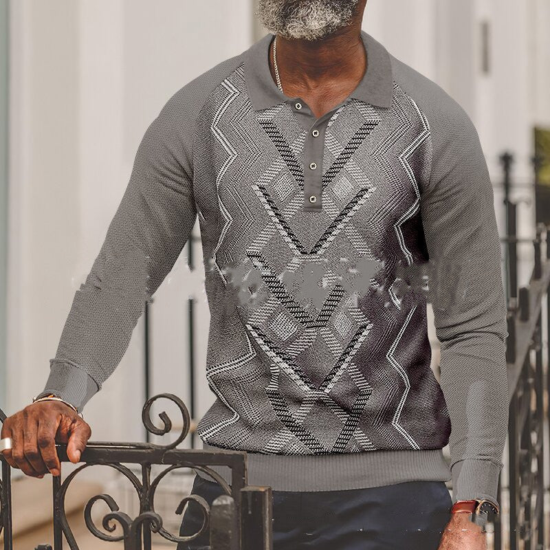 Button Long Sleeve Digital 3D Stripe Color Printing