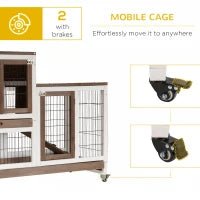 PawHut Wooden Rabbit Hutch Elevated Bunny Cage Indoor Small Animal Habitat With Enclosed Run With Wheels, Ramp, Removable Tray For Rabbits, Chickens, Ducks, Guinea Pigs, Brown