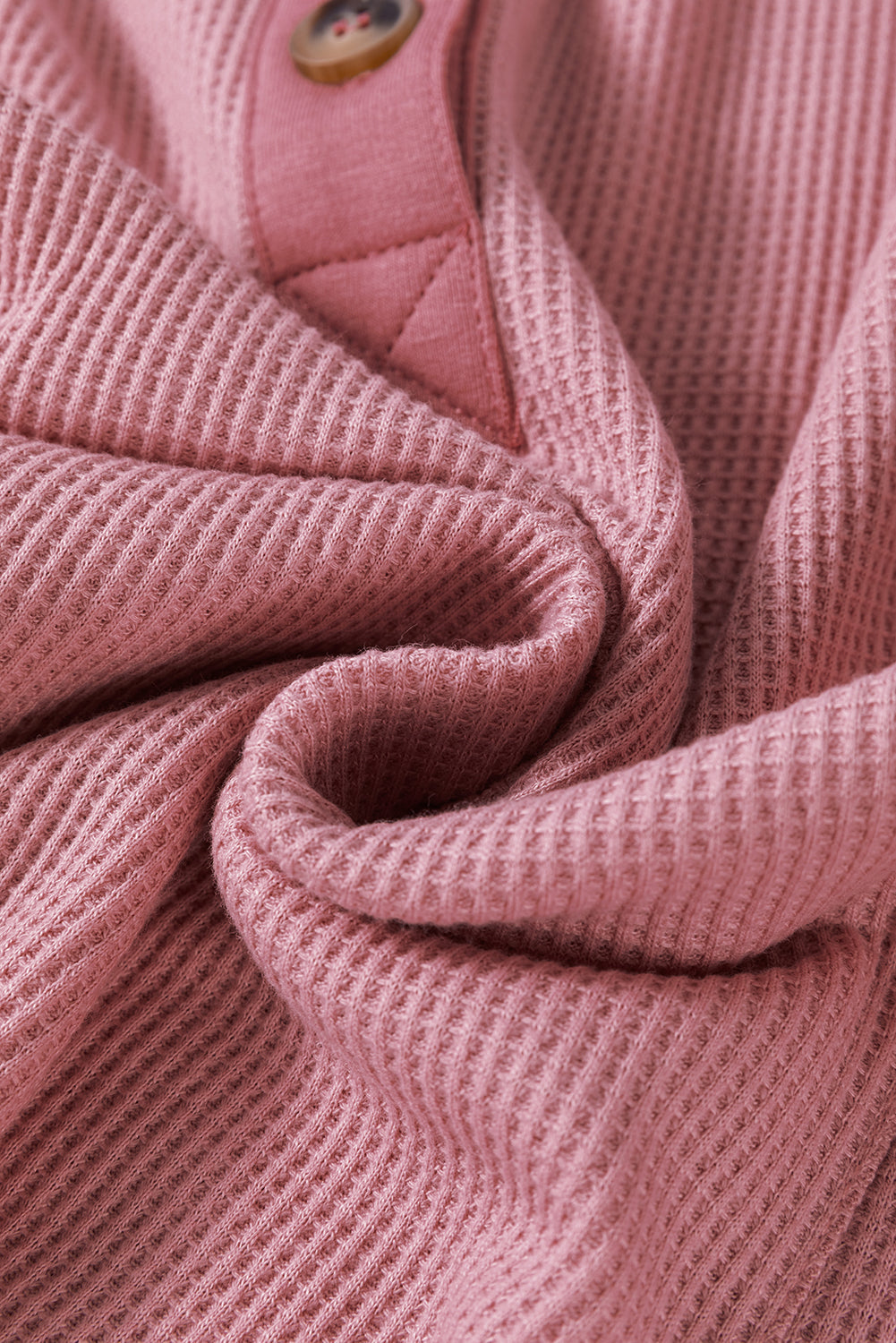 Pink Waffle Long Sleeve Collared Half Button Relaxed Fit Top