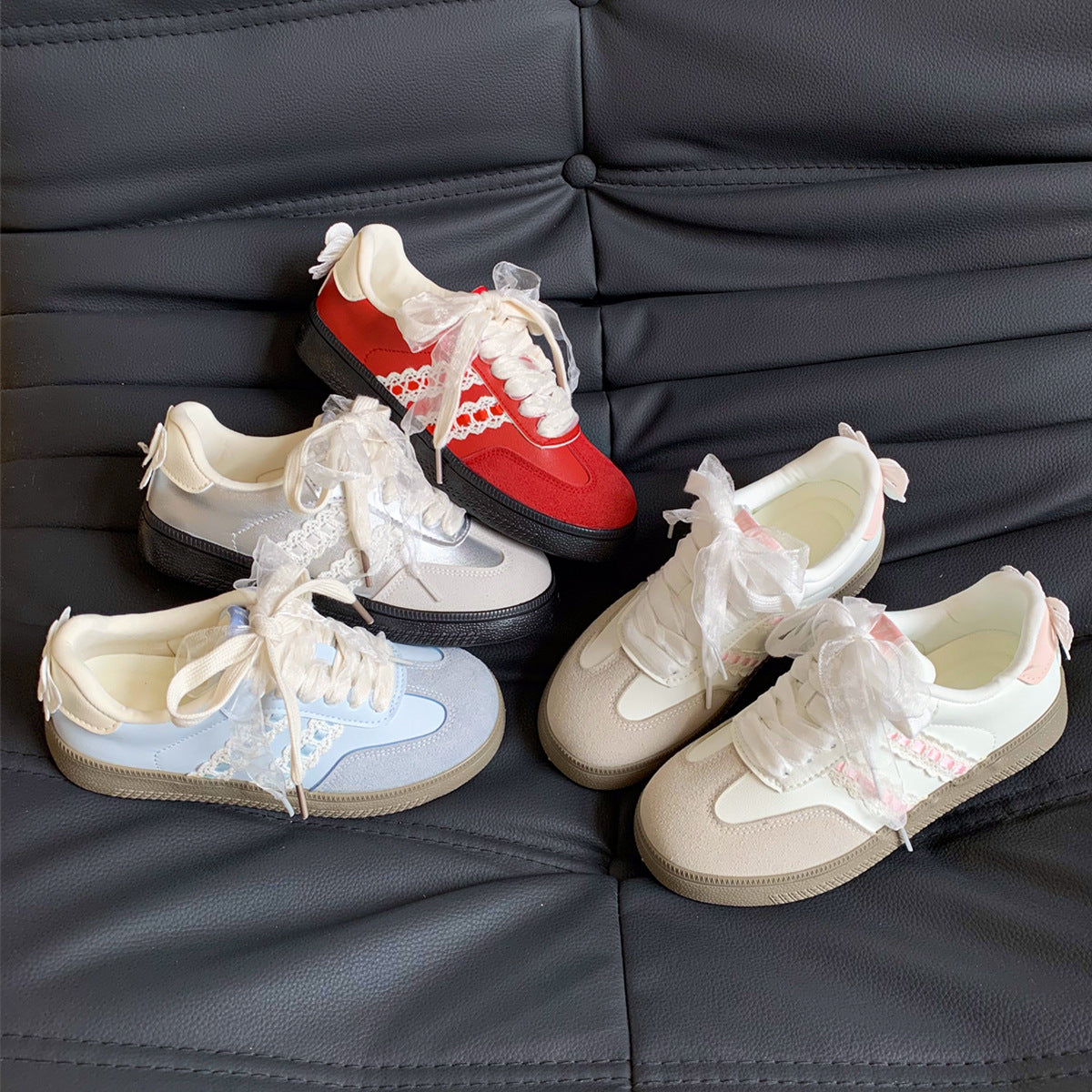 Fashionable Lace Bow-decorated Flat Casual Shoes