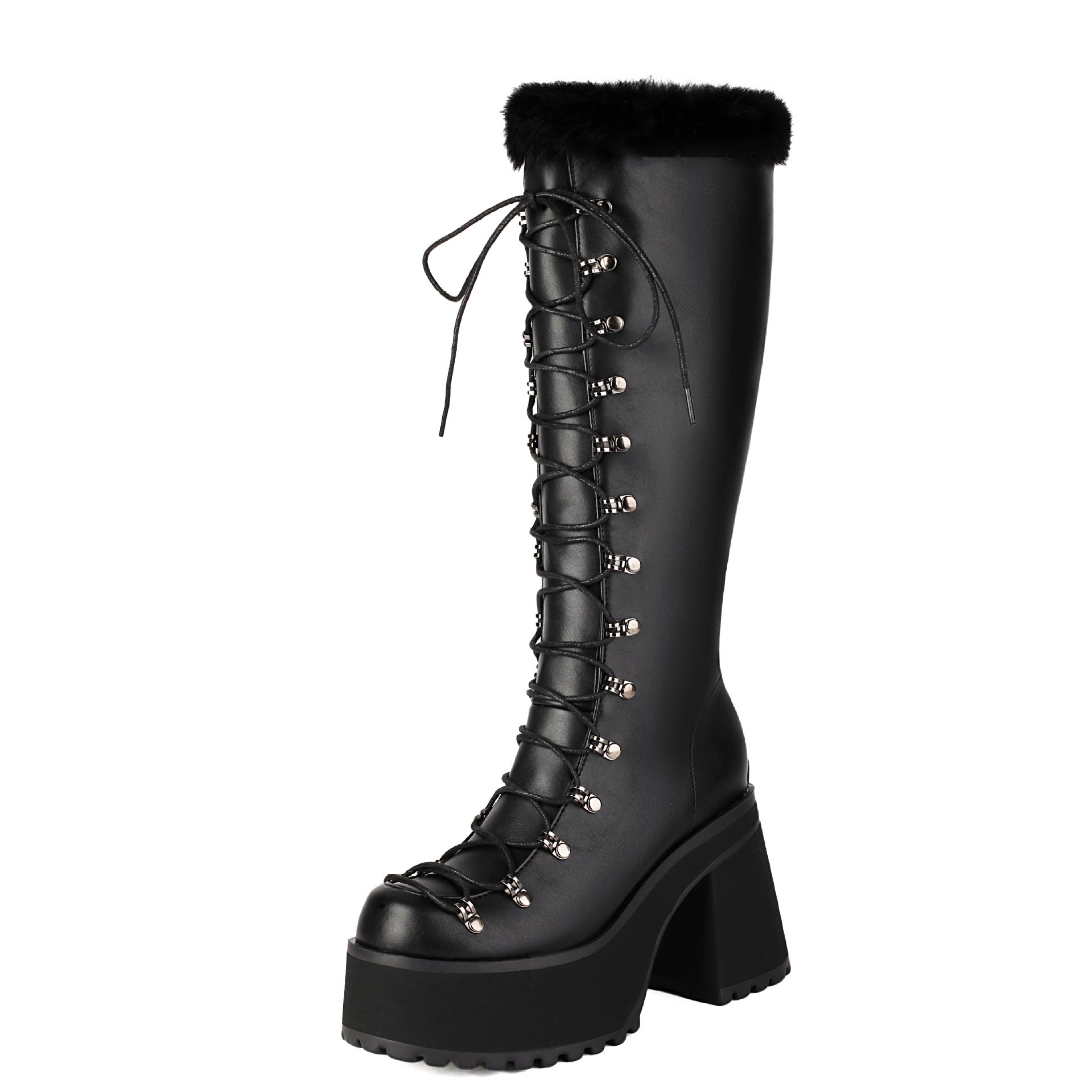 Women's British-style Casual Boots With A Fur Collar And Laces