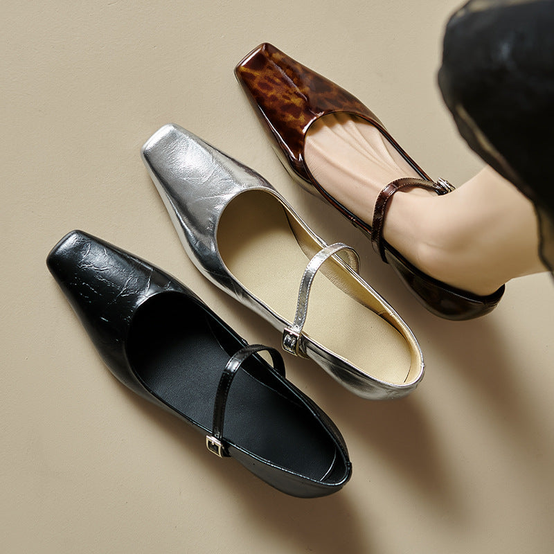 New Women's Low-cut Shoes With A Square Toe And A 3cm Mid-heel