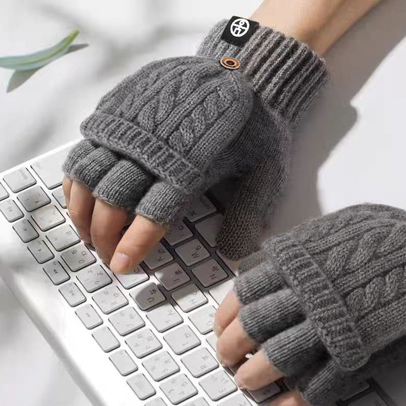 Flip-up Dual-use Half-finger Gloves For Womencold-proof And Warm-keeping