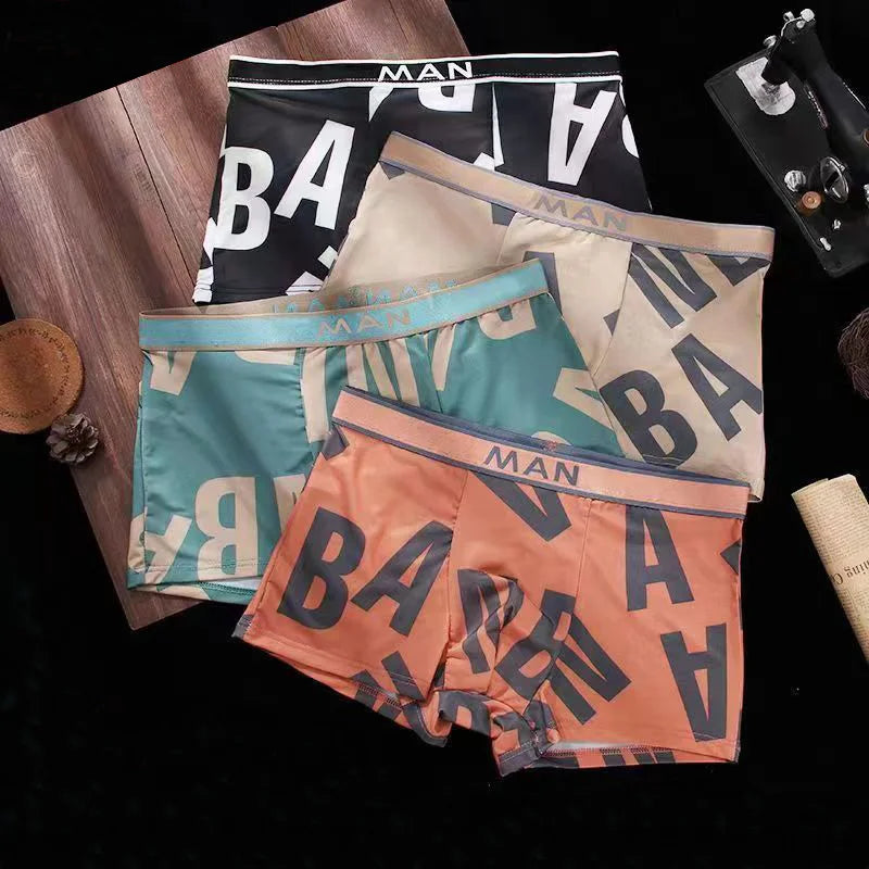 4pcs Boxer Shorts Men's Ice Silk Underwear Male Underpants Breathable Sexy Thin Panties U Convex Lingerie Wholesale Lots L-6XL