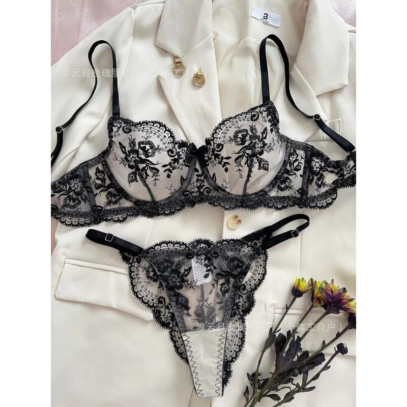 Hot-selling Sexy Lingerie Floral Embroidery Sheer Mesh Sexy Comfortable Elegant Lingerie Set