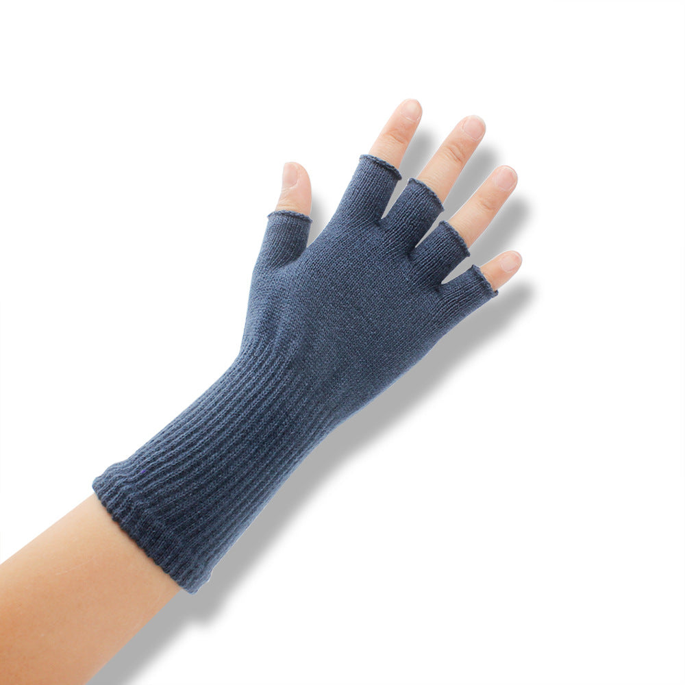 Solid-color Fashionable Acrylic Long-sleeve Ribbed Half-finger Thermal Gloves