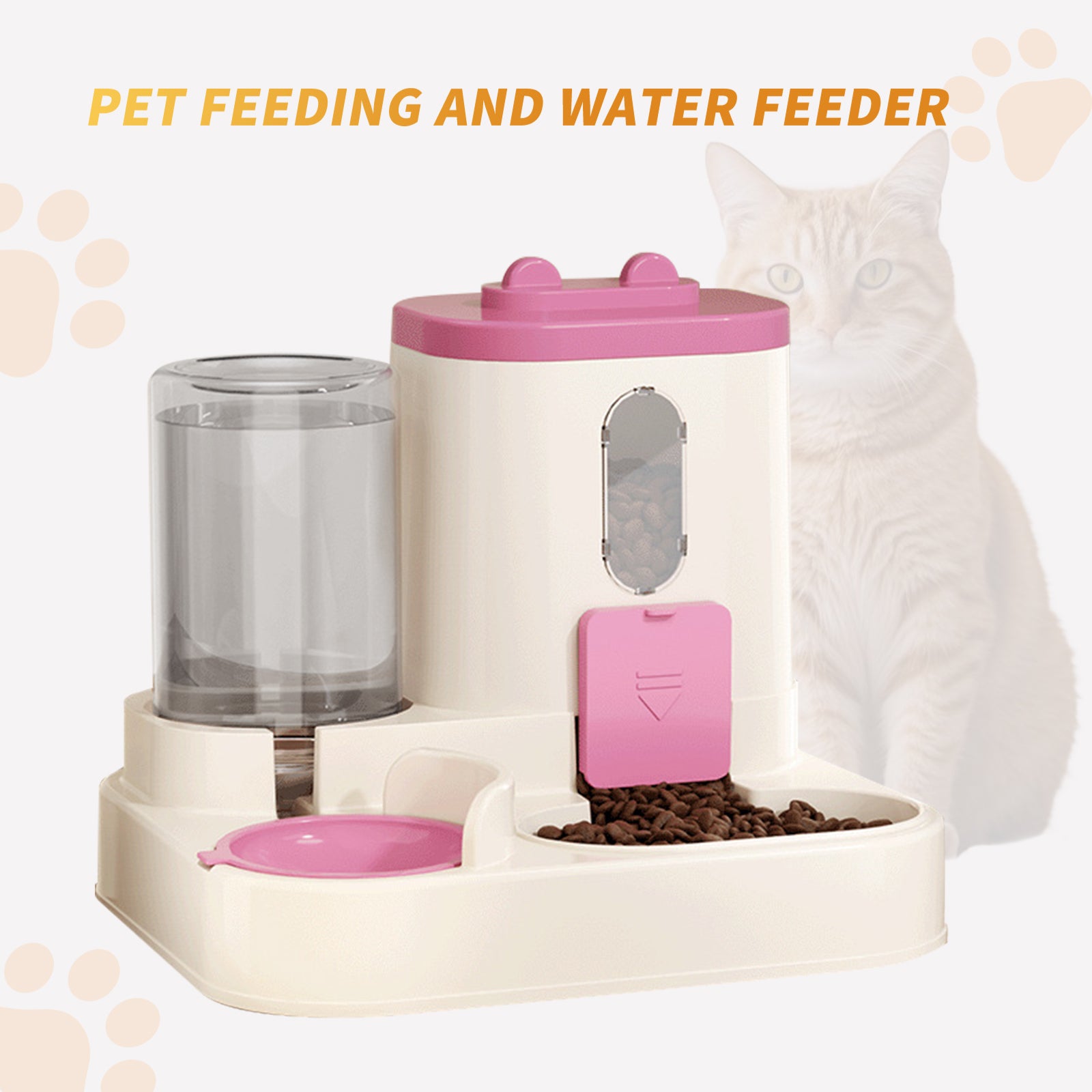 Fully Automatic 2in1 Cat Food Dispenser - Integrated Water And Food Feeding System - Cute Water Dispenser Cat Accessories