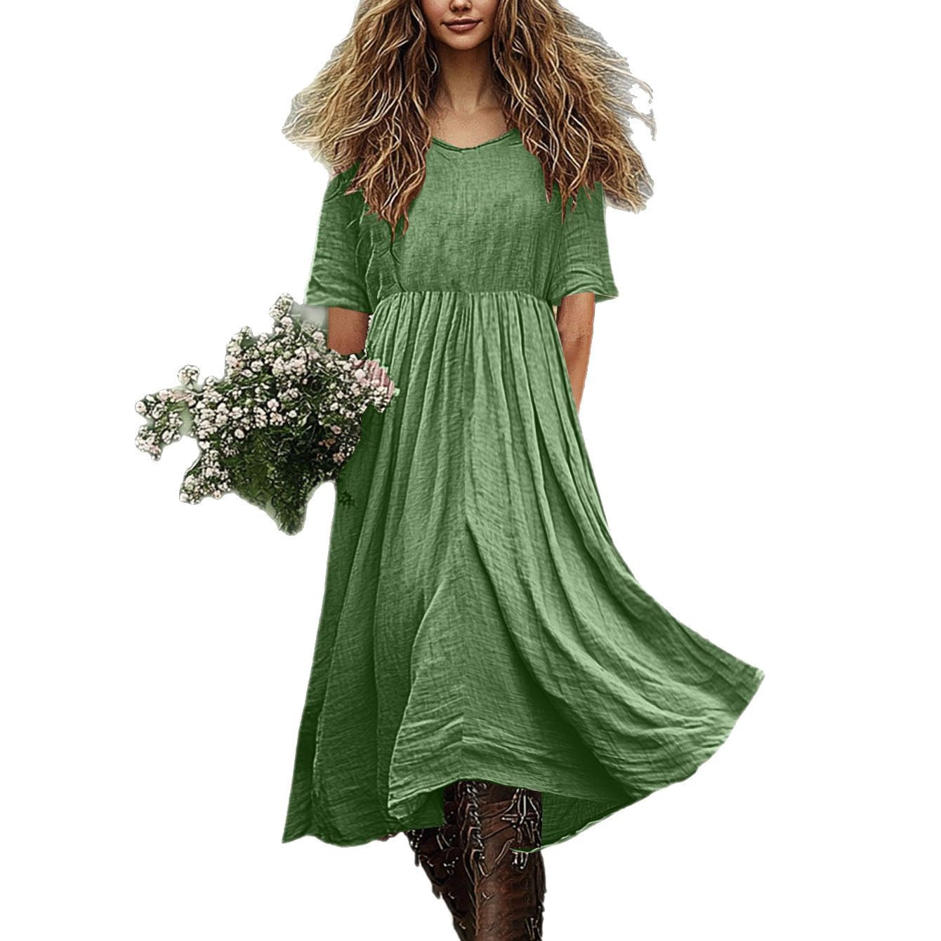 Women's Loose-fitting Solid-color Versatile Casual Cotton-Linen Dress