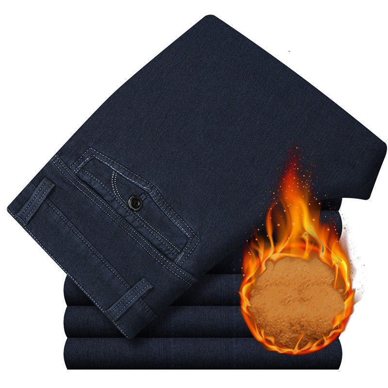 Men's High-waisted Deep-gear Jeans With Velvet Thickening To Keep Warm Autumn And Winter Stretch