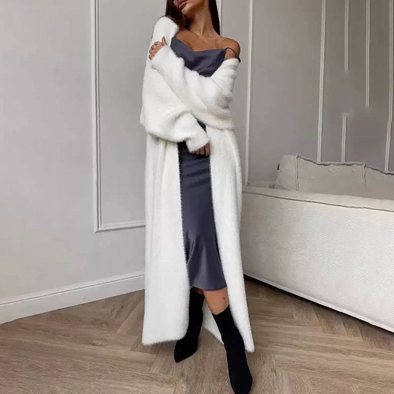 Women's Furry Long Cardigan - Slouchy Open Front Duster Coat, Fuzzy Cozy Layer