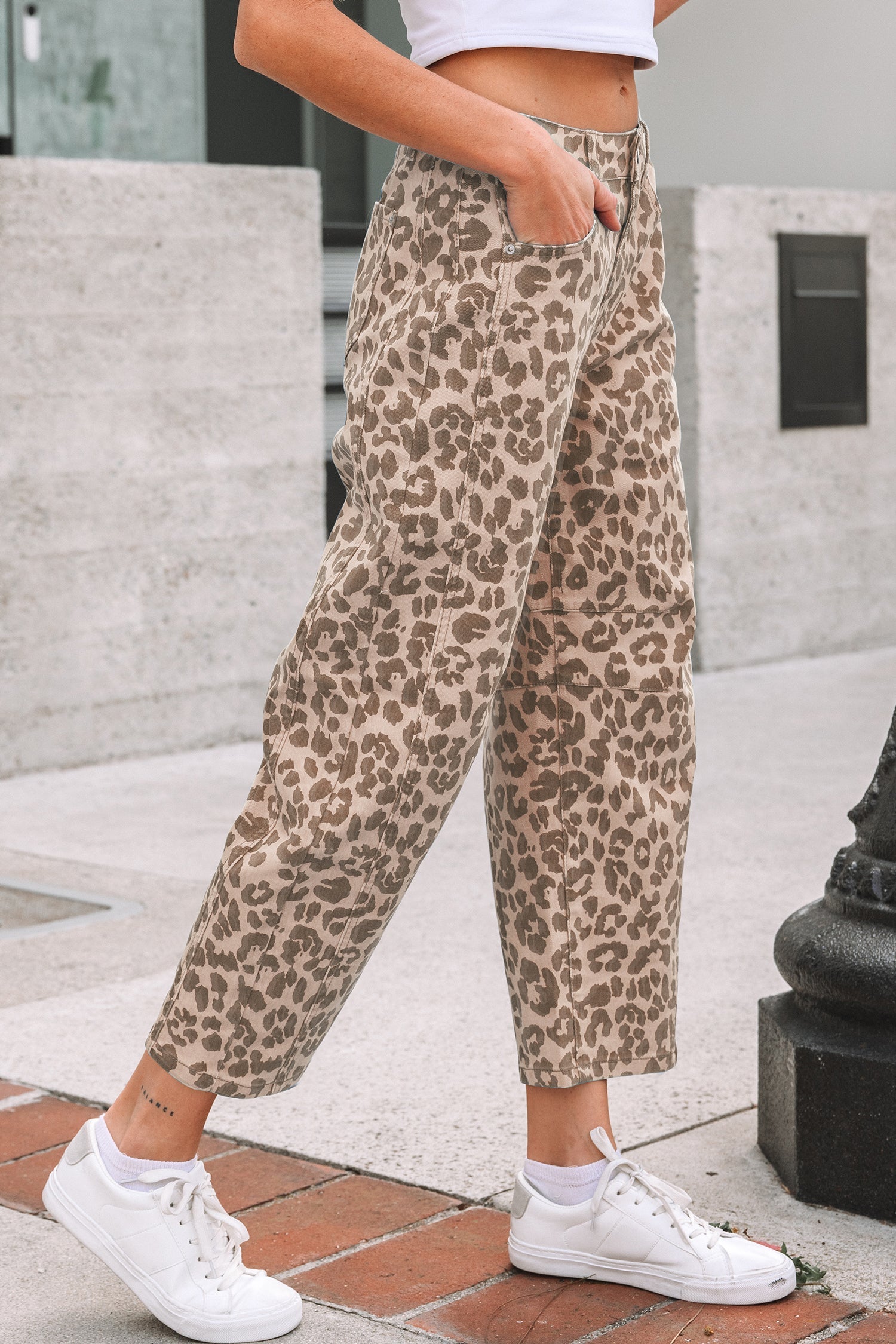 Leopard High Waist Straight Jeans