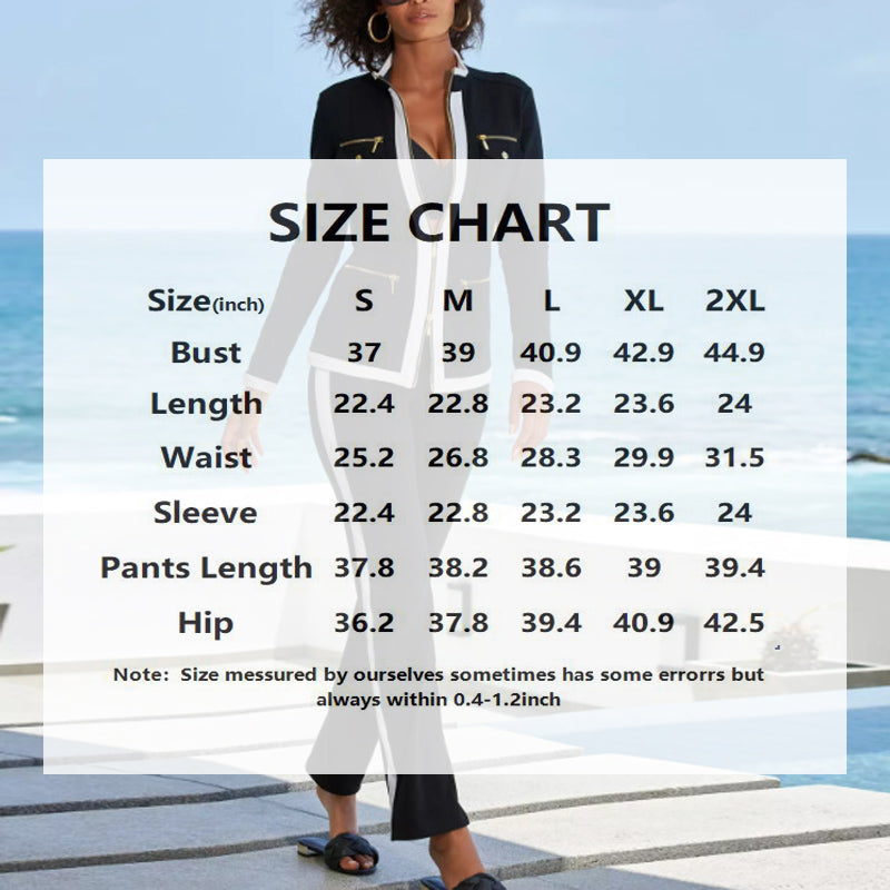 Women's Casual 2-Piece Sport Set, Color-Block Zip Jacket & Straight Leg Pants For Spring And Fall