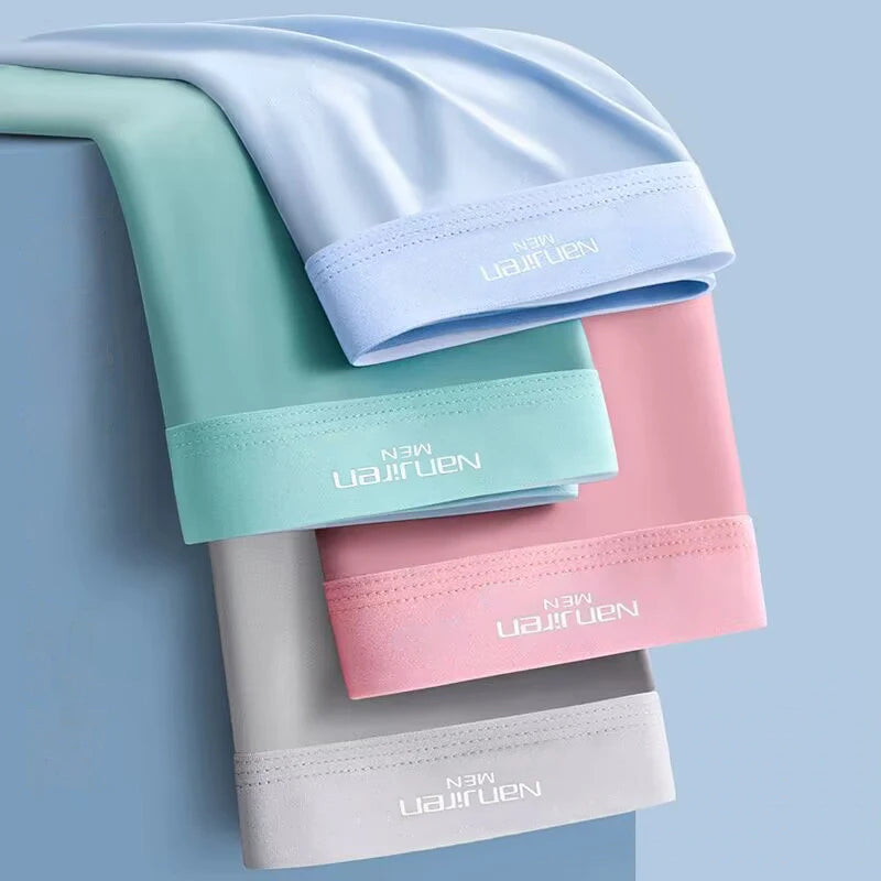 4pcs Boxer Shorts Men's Ice Silk Underwear Male Underpants Breathable Sexy Thin Panties U Convex Lingerie Wholesale Lots L-6XL