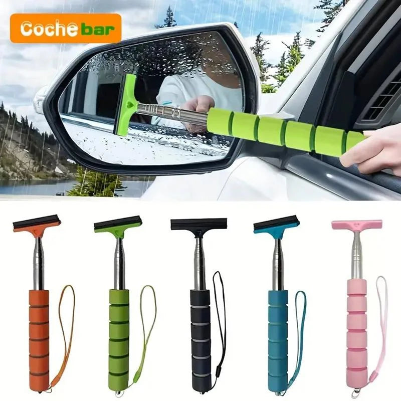 Car Rearview Mirror Wiper Telescopic Handle Car Rearview Mirror Wiper Durable Stainless Auto Glass Cleaning Tools Cleaning Brush