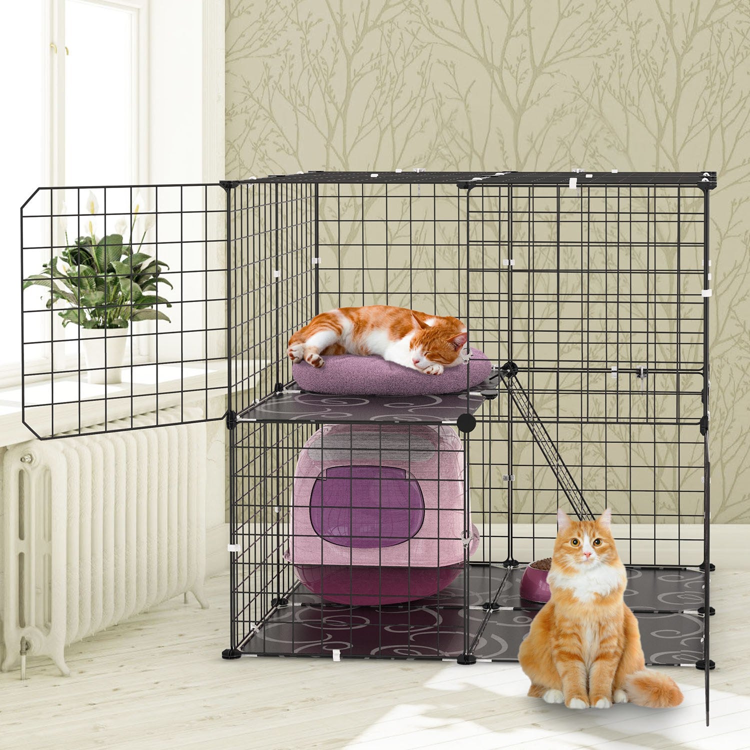 1Pc 2Tier Cat Cage Playpen Indoor Pet Enclosures Kitten Kennel House Detachable Cat Crate With Climbing Ladder 2 Doors For 1 To 2 Cats For Ferret Squirrel Small Animals