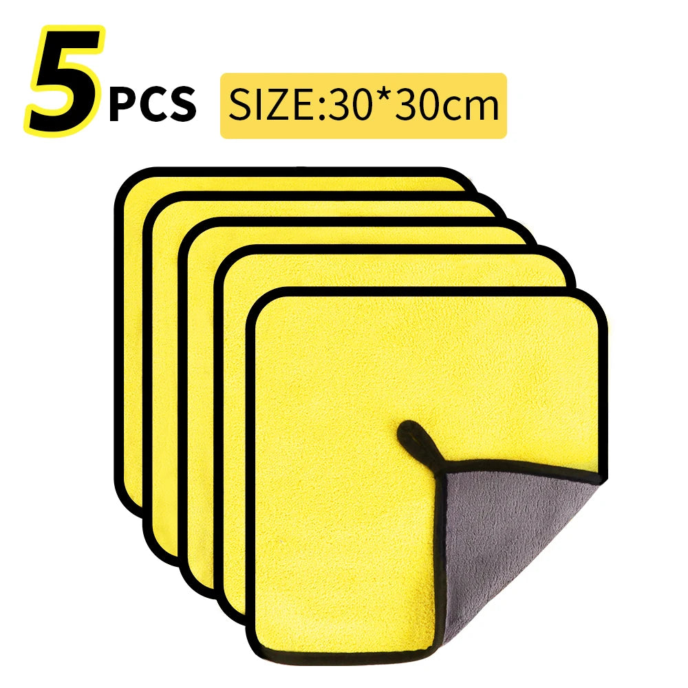 3/5/10Pcs Car Wash Microfiber Towel 30x30/60CM Car Cleaning Drying Cloth Hemming Car Care Cloth Detailing Car Wash Towel