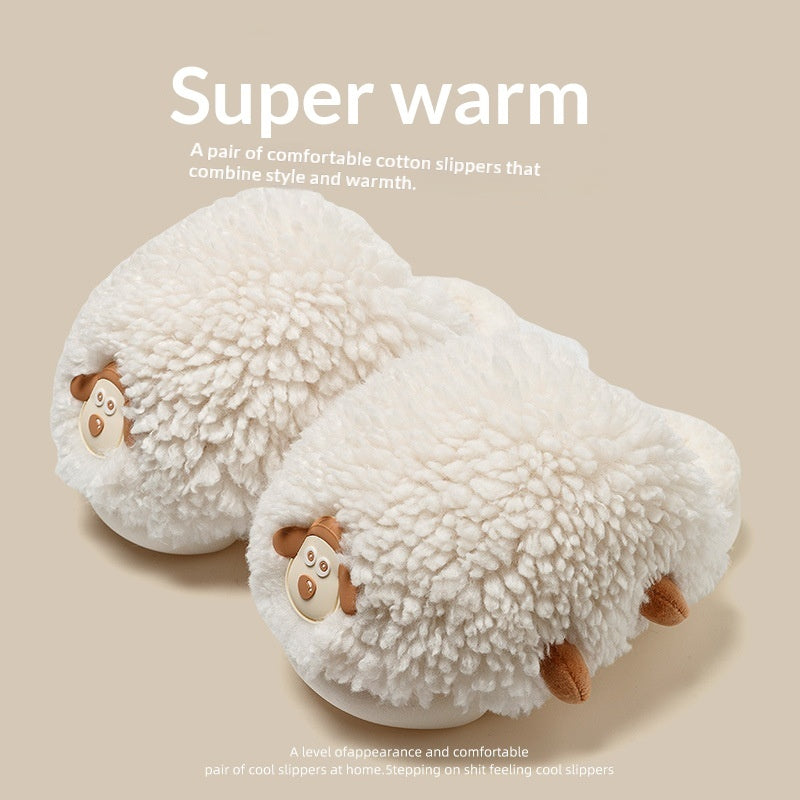 New Women's Winter Cartoon Sheepskin Cotton Slippers For Indoor Wear