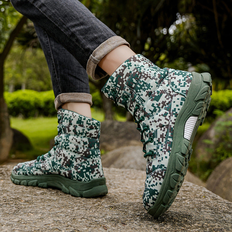 Fleece Lined Warm Plus Size Camouflage Hiking Boots With Thick Solesperfect For Outdoor And Snowy Conditions