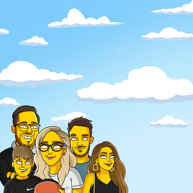 5 shoulders up clouds background