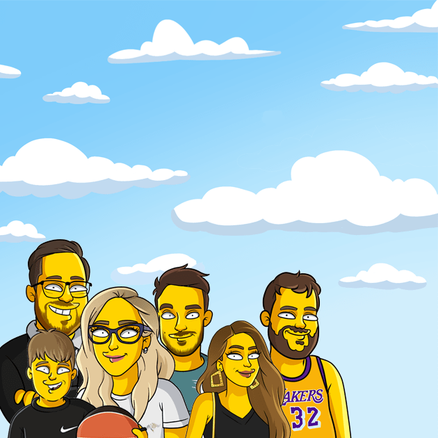 6 shoulders up clouds background